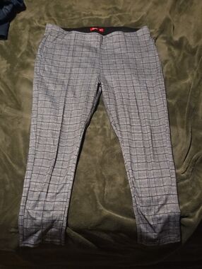 Womens Grey Plaid Stretchy Legging Dress Pants